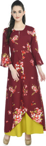 Rudraaksha Women Maxi Maroon Full Length Dress