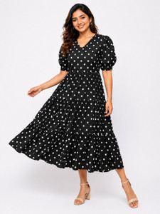 Freyal Enterprise Women Tiered Black Midi/Calf Length Dress