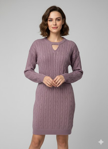 HOBOLLYWOOD Women Sweater Purple Midi/Calf Length Dress