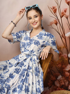 Stylum Women Fit and Flare Blue Midi/Calf Length Dress
