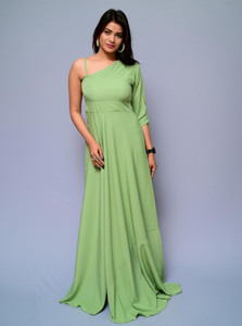 diyaz Women Fit and Flare Dark Green Maxi/Full Length Dress
