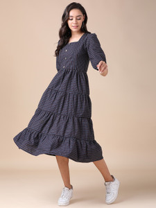 J TURRITOPSIS Women Fit and Flare Multicolor Midi/Calf Length Dress