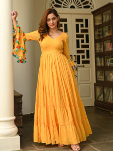 Ziva Fashion Women Gown Yellow Maxi/Full Length Dress