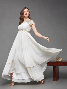 Miss Chase Women Maxi White Full Length Dress