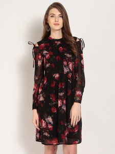 RARE Women A-line Black Knee Length Dress
