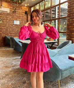 TANDUL Women Fit and Flare Pink Above Knee/Mid Thigh Length Dress