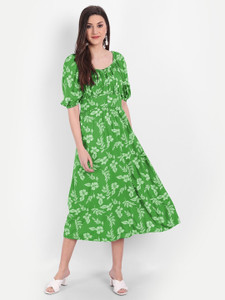 MINGLAY Women Fit and Flare Green Maxi/Full Length Dress