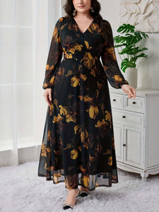 Nautiful Women Fit and Flare Black, Yellow Maxi/Full Length Dress