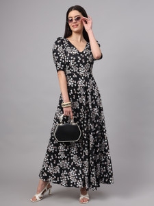 Dhakre fashion Women Fit and Flare Black Ankle Length Dress