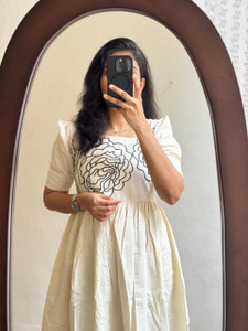 Hanumant Enterprise Women Fit and Flare White Midi/Calf Length Dress