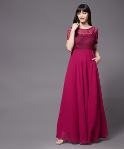 Miss Chase Women A-line Pink Maxi/Full Length Dress