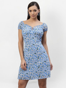 AAYU Women Skater Light Blue Above Knee/Mid Thigh Length Dress