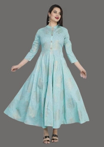 Fine Tune Fashions Women Gown Blue Ankle Length Dress