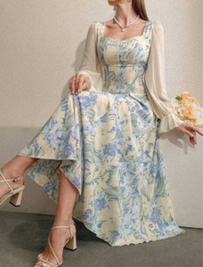 SHIVANSHCLOSET Women Fit and Flare Blue Maxi/Full Length Dress