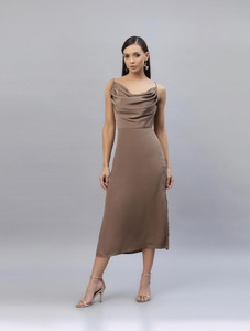 AAYU Women A-line Gold Below Knee Dress