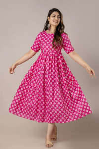 Fashion Unstoppable Women Fit and Flare Pink Ankle Length Dress