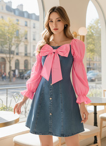 TIARO Women A-line Pink, Blue Above Knee/Mid Thigh Length Dress