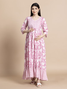 Gujari Women Ethnic Dress Pink Ankle Length Dress