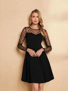 Oooh Lady Fashion Women Fit and Flare Black Above Knee/Mid Thigh Length Dress