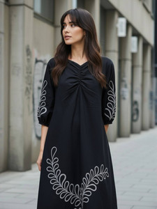 ZUMMER Women A-line Black Midi/Calf Length Dress