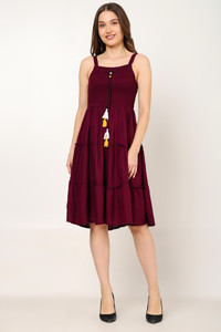 NG CREATION Women Fit and Flare Maroon Midi/Calf Length Dress
