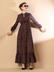 ZWERLON Women Fit and Flare Red Maxi/Full Length Dress