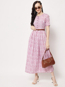 SHREE KANNAN Women A-line Pink Midi/Calf Length Dress