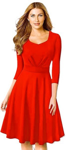 RESHMA CREATIONS Women A-line Red Knee Length Dress