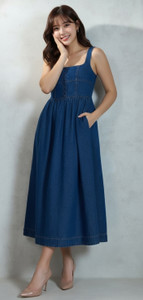 TABUBU Women A-line Blue Maxi/Full Length Dress