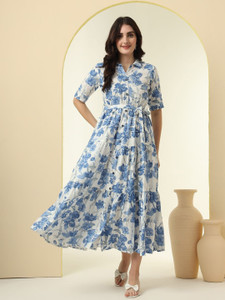 Punky Women Fit and Flare Blue Midi/Calf Length Dress