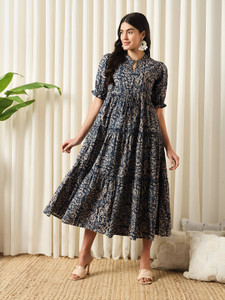 ZWERLON Women A-line Light Blue Midi/Calf Length Dress