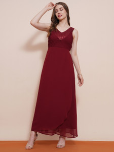 Globus Women Fit and Flare Maroon Maxi/Full Length Dress