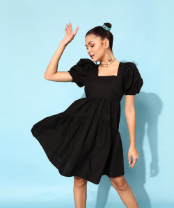STREET9 Women Peplum Black Knee Length Dress
