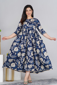 PRISTYLE Women Gown Dark Blue Ankle Length Dress