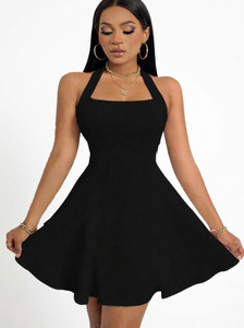 TIVANTE Women Fit and Flare Black Mini/Short Dress