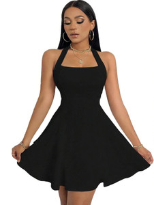 TIVANTE Women Fit and Flare Black Mini/Short Dress