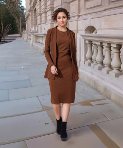 AA-HA! Women Bodycon Brown Below Knee Dress
