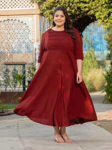 PrettyPlus by Desinoor.com Women Fit and Flare Maroon Maxi/Full Length Dress