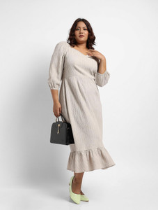 Instafab Plus Women A-line Grey Midi/Calf Length Dress