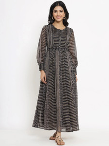 Juniper Women Fit and Flare Beige Maxi/Full Length Dress