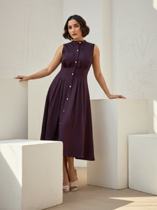PURVAJA Women Pleated Purple Below Knee Dress