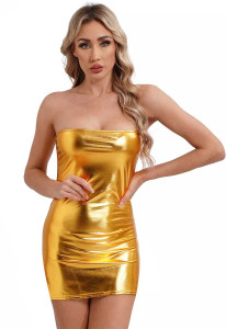 Maone Women Bodycon Gold Midi/Calf Length Dress