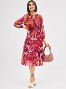 KIBO Women Tiered Multicolor Midi/Calf Length Dress