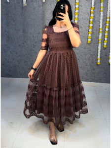 tushki fab Women Tiered Brown Maxi/Full Length Dress