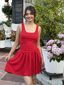 TANDUL Women Fit and Flare Red Above Knee/Mid Thigh Length Dress