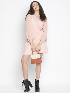 OXOLLOXO Women Wrap Pink Above Knee/Mid Thigh Length Dress