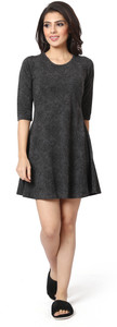S & M Women Fit and Flare Black, Grey Above Knee/Mid Thigh Length Dress