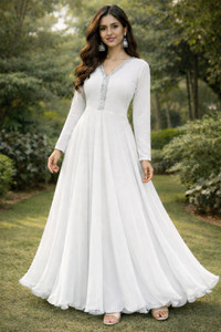 maanya Women Maxi White Full Length Dress