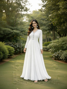 maanya Women Gown White Maxi/Full Length Dress