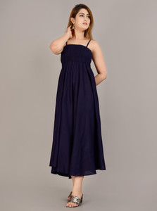MEWEAR Women Fit and Flare Blue Midi/Calf Length Dress